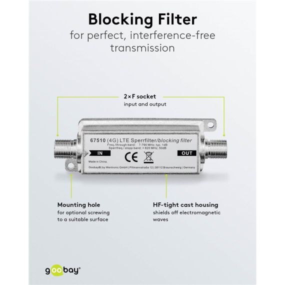 Filtro di blocco LTE/4G, presa F a presa F WE67510 Goobay