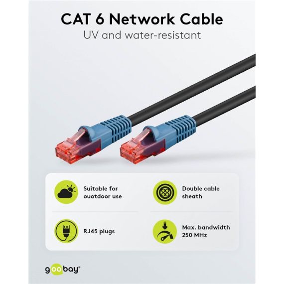 CAT 6 cavo patch per uso esterno, U/UTP, nero WE94389 Goobay