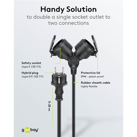 Cavo di prolunga doppio per esterni, m, nero WE65436 Goobay