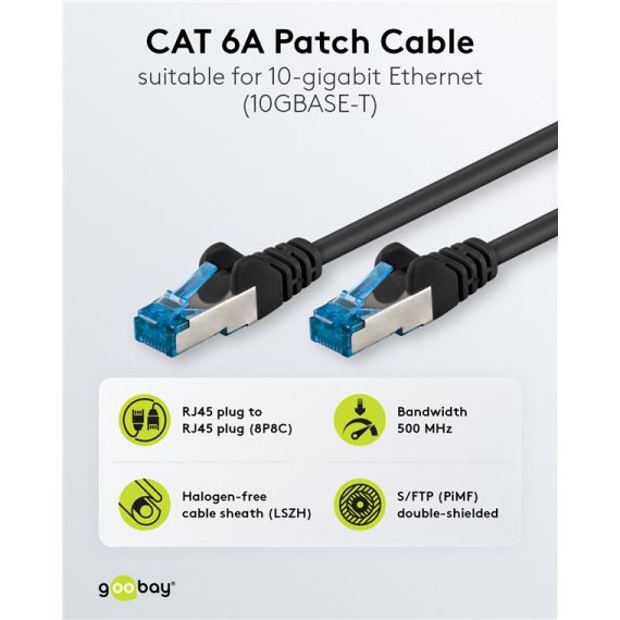 CAT 6A cavo patch, S/FTP (PiMF), nero, 7,5 m WE93853 Goobay
