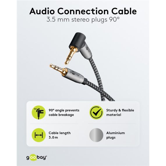 Cavo di collegamento audio AUX, 3,5 mm stereo, 90°, 3 m WE65282 Goobay