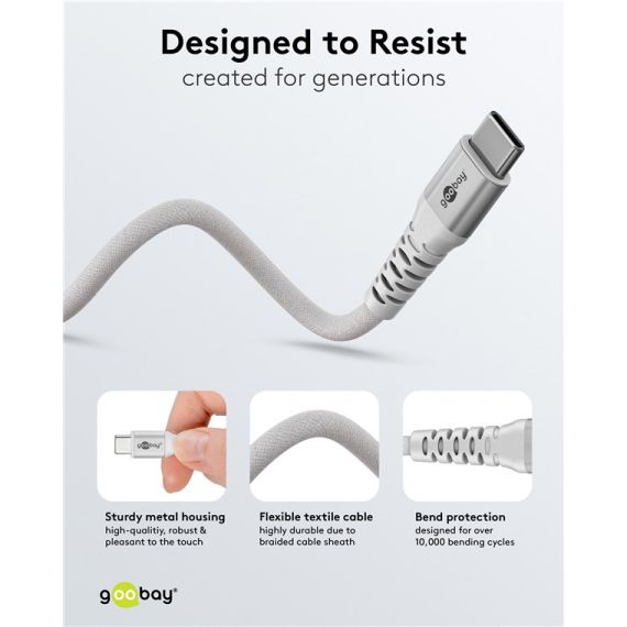Cavo tessile USB-C supermorbido con connettori in metallo, 2 m, bianco WE70194 Goobay