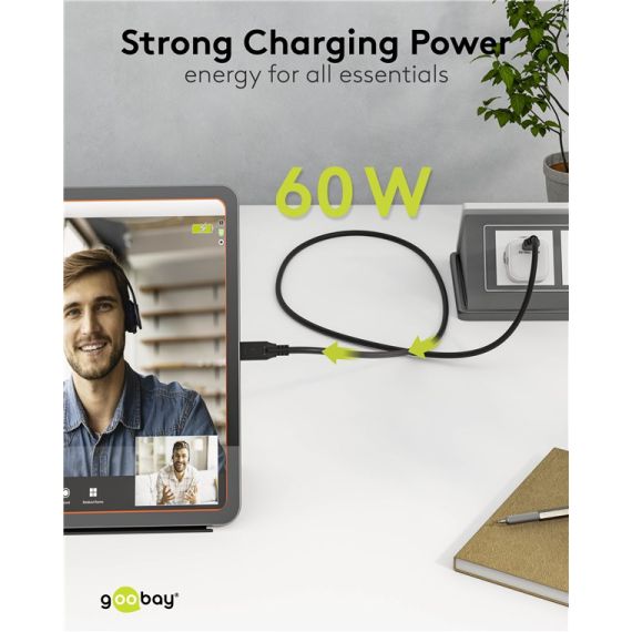 Cavo USB-C, USB 3.2, 60 W, 5 Gbit/s, Power Delivery, 3 m WE74729 Goobay