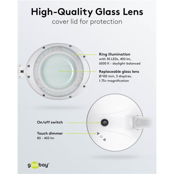 LED lampada d'ingrandimento da tavolo, 6 W, bianco WE60363 Goobay