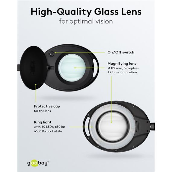 LED lampada d'ingrandimento con morsetto, 8 W, nero WE64989 Goobay