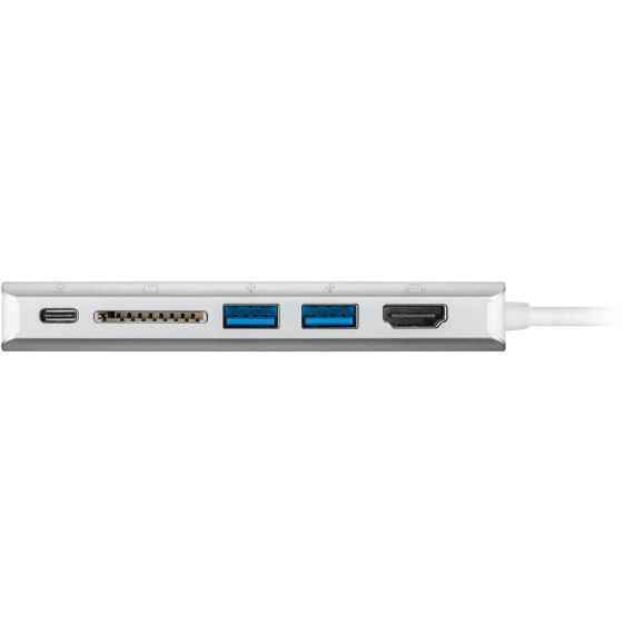 Adattatore multiporta USB-C a HDMI 4K @ 30 Hz, USB, lettore scheda, RJ45, PD, in alluminio, argento WE76788 Goobay