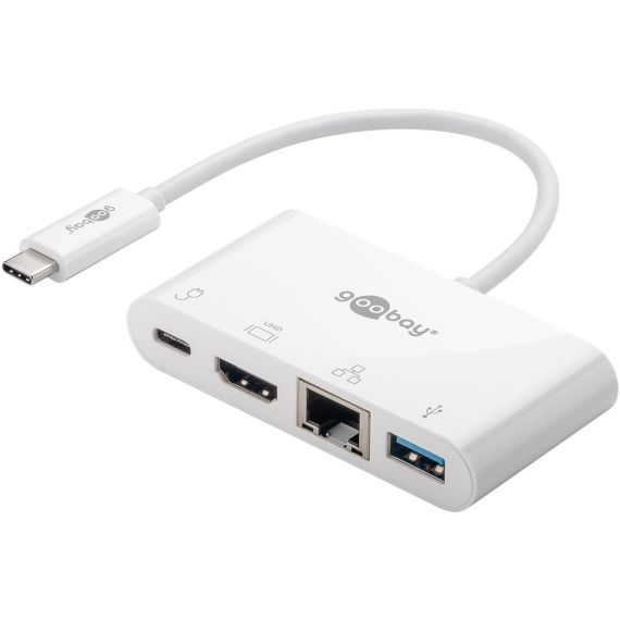 Adattatore multiporta USB-C a HDMI e Ethernet, PD, bianco WE62105 Goobay