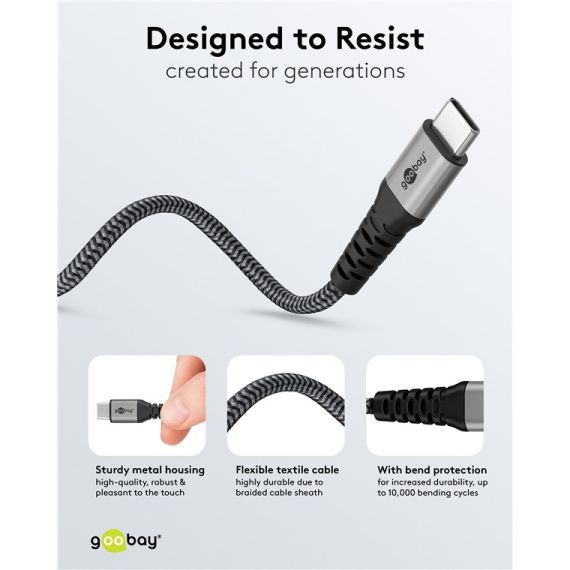 2in1 cavo tessile USB, grigio siderale/argento, 3 m WE70279 Goobay