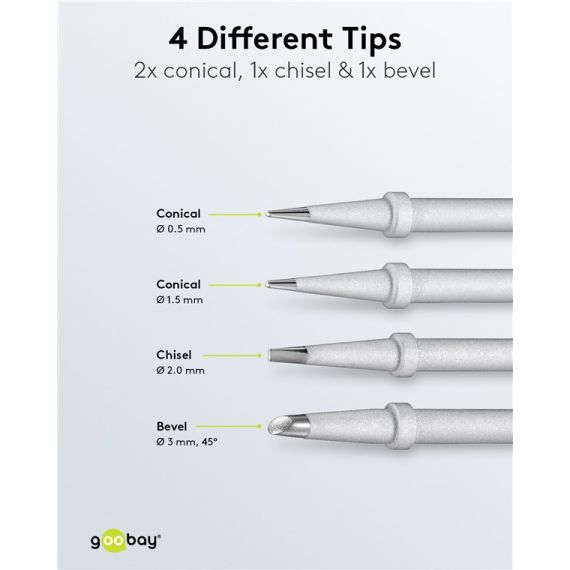 Set di punte di ricambio per stazione di saldatura AP2, 4 punte diverse WE51092 Goobay