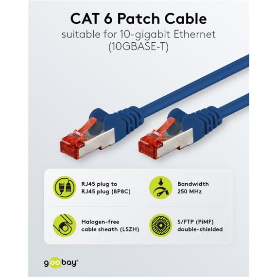 CAT 6 cavo patch, S/FTP (PiMF), 3 m, blu, kit da 5 WE66608 Goobay