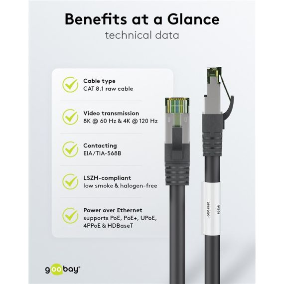 Cavo patch CAT 8.1, S/FTP (PiMF), nero WE66723 Goobay