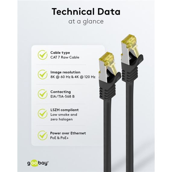 RJ45 cavo patch CAT 6A S/FTP (PiMF), 500 MHz, con cavo grezzo CAT 7 , nero WE91644 Goobay