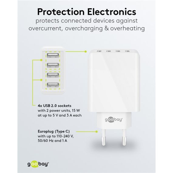 Caricatore multiporta USB-A (30 W) bianco WE44962 Goobay