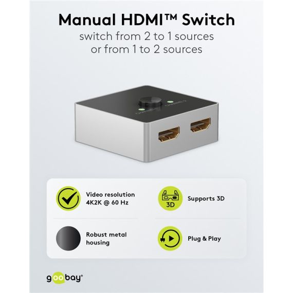 Commutatore switch HDMI 2 a 1 WE58486 Goobay
