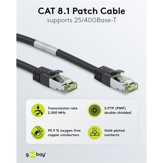 Cavo patch CAT 8.1, S/FTP (PiMF), nero WE66723 Goobay
