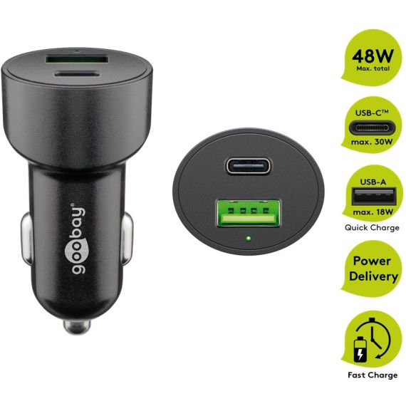 Doppio caricatore veloce da auto USB-C PD (Power Delivery) (48 W) WE39908 Goobay
