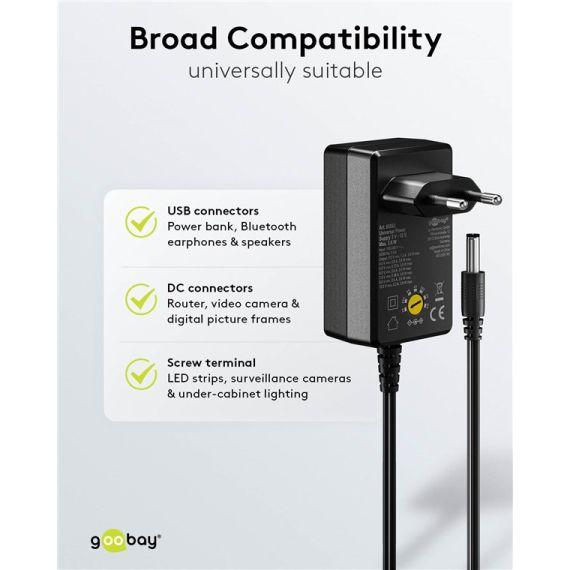 Alimentatore universale 3 V - 12 V, max. 3,6 W WE65592 Goobay