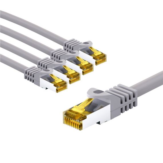 RJ45 cavo patch CAT 6A S/FTP (PiMF), 500 MHz, con cavo grezzo CAT 7, 2 m, grigio, kit di 5 WE69468 Goobay