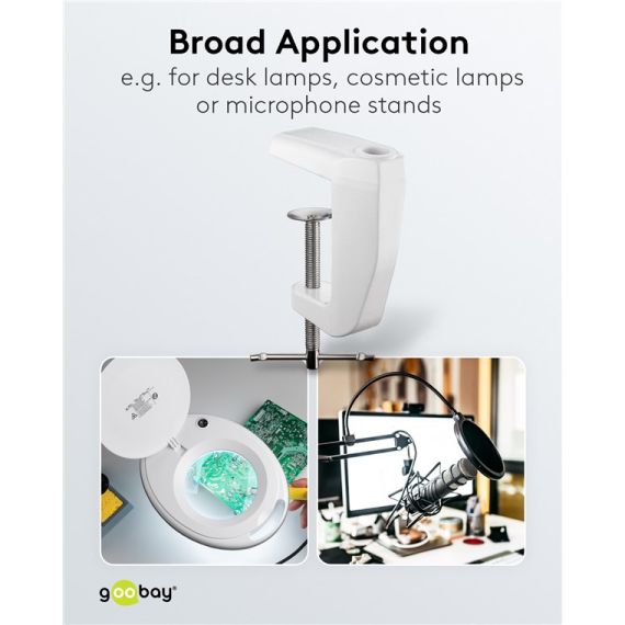 Morsetto da tavolo per lampade di ingrandimento con braccio articolato, bianco WE77460 Goobay