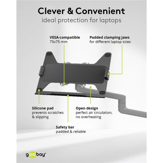 Supporto per monitor Deluxe con braccio per laptop, nero WE74417 Goobay