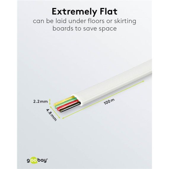 Cavo piatto telefonico 4 fili, 100 m bobina, AWG 28, CCA (alluminio rivestito di rame) WE93305 Goobay