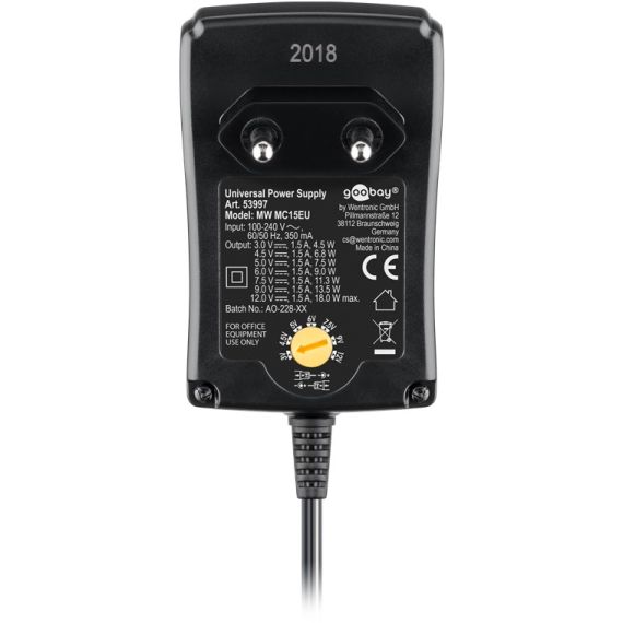 Alimentatore universale (3 V - 12 V max. 18 W / 1,5 A) WE53997 Goobay