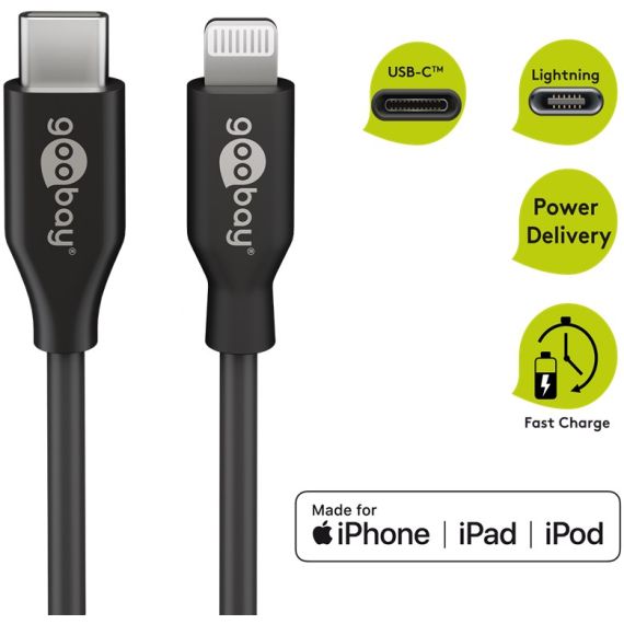 Cavo di ricarica e sincronizzazione da Lightning a USB-C, 2 m, nero WE39447 Goobay