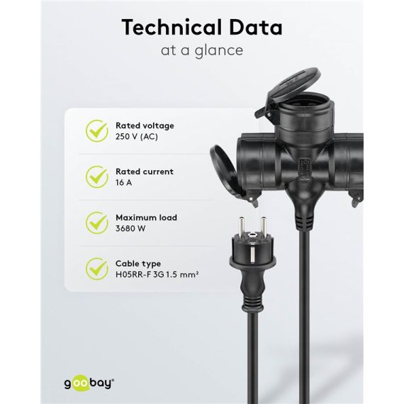 Cavo di prolunga triplo per esterni, m, nero WE65437 Goobay