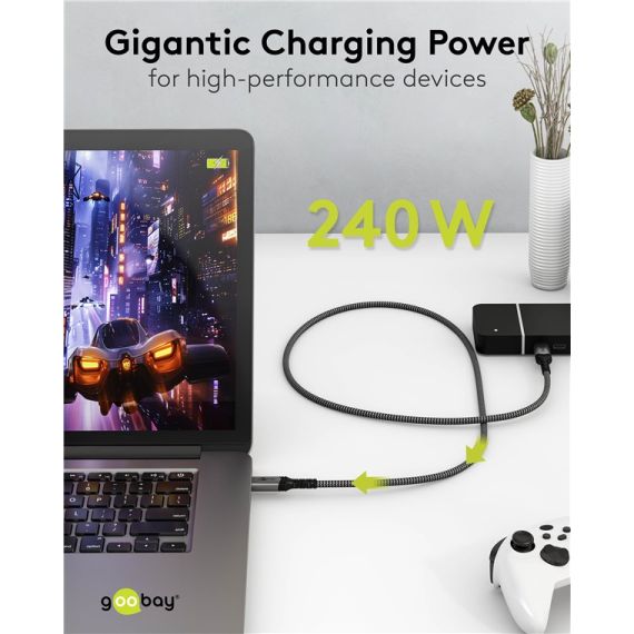 Cavo USB-C con guaina in tessuto, USB4, 240 W, 40 Gbit/s, Power Delivery, 1,8 m WE74213 Goobay