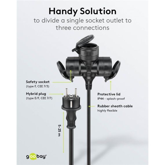 Cavo di prolunga triplo per esterni, m, nero WE65437 Goobay