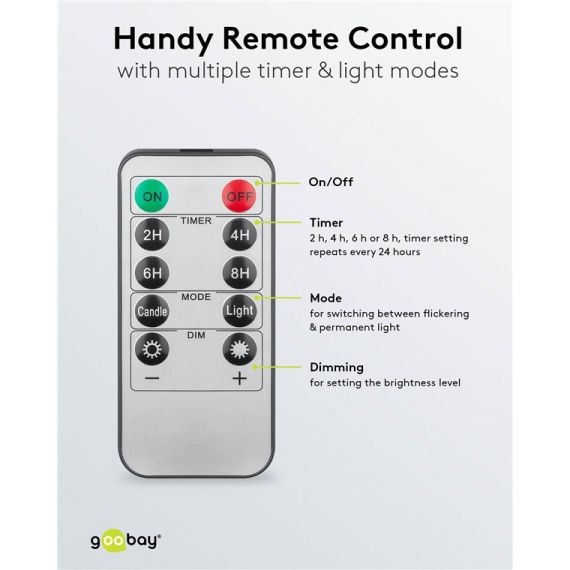 Set di 3 candele a LED in vera cera, bianco, incl. 10x AAA (LR03) WE75259 Goobay