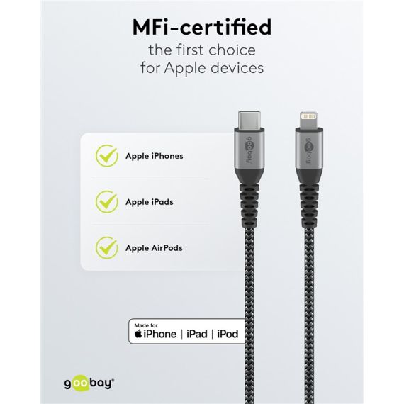 Cavo tessile Lightning a USB-C con connettori in metallo, 1 m WE49271 Goobay