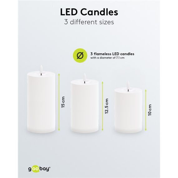 Set di 3 candele a LED per esterni, bianco, incl. 8x AA (LR6) WE75264 Goobay