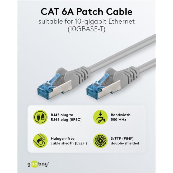 CAT 6A cavo patch, S/FTP (PiMF), grigio, 20 m WE94139 Goobay
