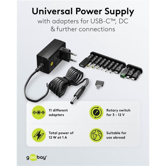 Alimentatore universale 3 V - 12 V, max. 12 W WE64568 Goobay