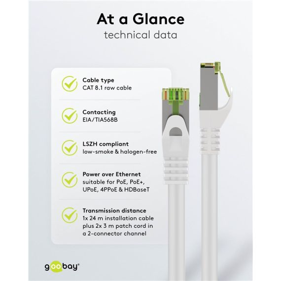 Cavo patch RJ45 con cavo grezzo CAT 8.1 S/FTP, AWG 26, bianco WE61110 Goobay