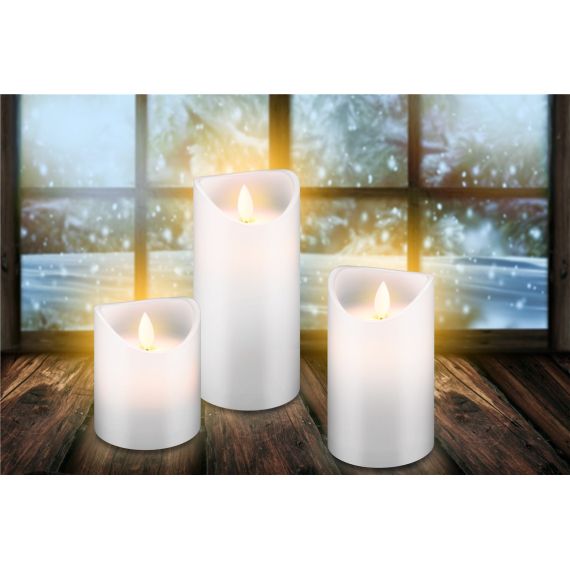 Set di 3 candele a LED in vera cera, bianco, incl. 10x AAA (LR03) WE75263 Goobay
