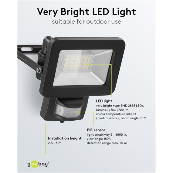 Faretto LED da esterno, 20 W, con rilevatore di movimento WE53879 Goobay