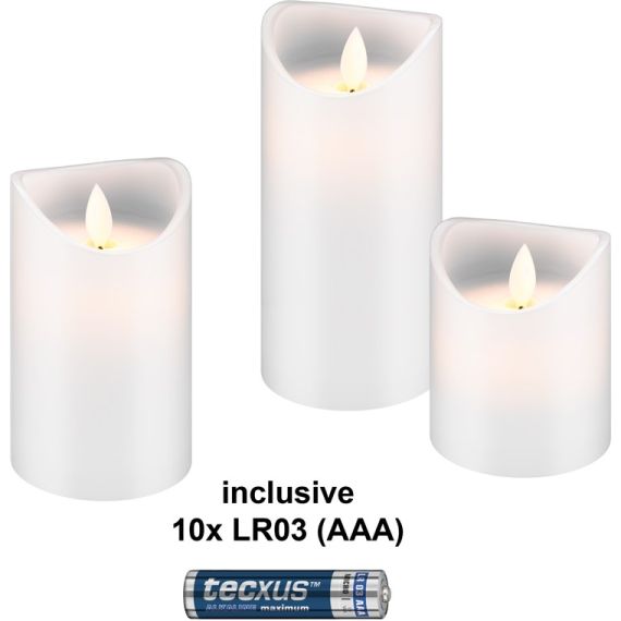 Set di 3 candele a LED in vera cera, bianco, incl. 10x AAA (LR03) WE75263 Goobay