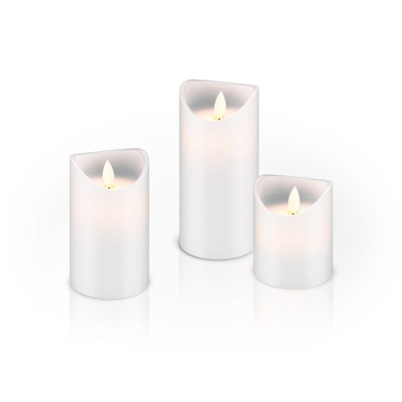 Set di 3 candele a LED in vera cera, bianco, incl. 10x AAA (LR03) WE75263 Goobay