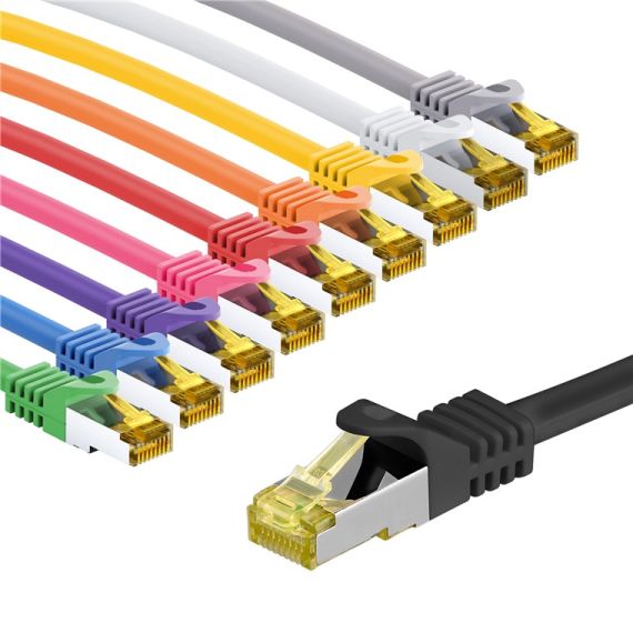 RJ45 cavo patch CAT 6A S/FTP (PiMF), 500 MHz, con cavo grezzo CAT 7, 1 m, kit di 10 colori WE69859 Goobay