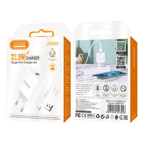 Caricabatterie e sincronizzazione USB  micro 22.5W bianco JB098 F4210 Jokade