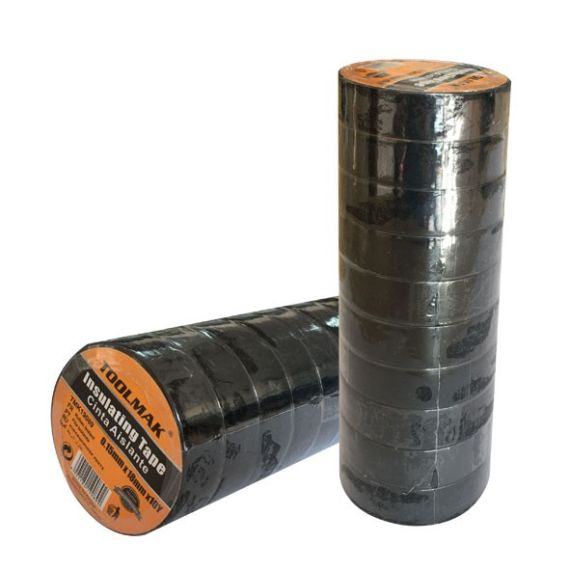 Nastro isolante nero 18mm 18m - Confezione da 10 pezzi W2010 Toolmak