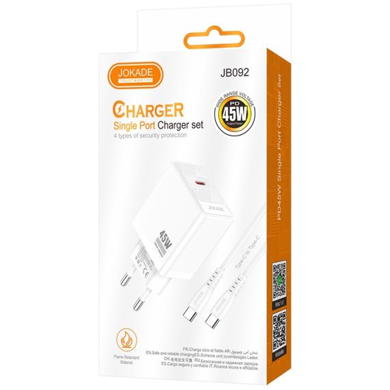 Caricabatterie ricarica rapida con cavo USB Type C  bianco 1m JB092 F4465 Jokade