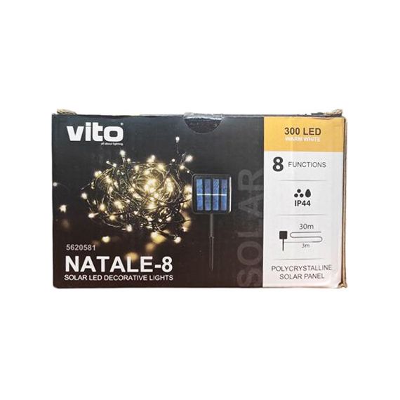 Luci a LED natalizie con pannello solare 300LED luce calda 2700K 30M 1.2V IP44 EL1723 Vito