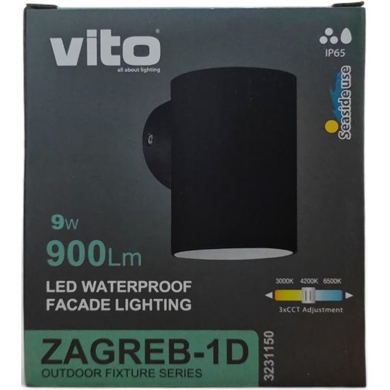 Applique LED da esterno 9W 900lm IP65 3CCT nero EL698 Vito
