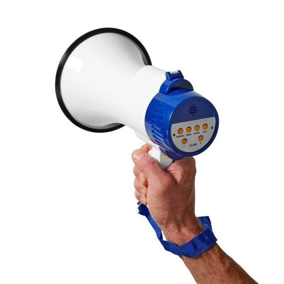 Megafono portatile 10W con sirena e funzione di registrazione – Bianco/Blu ND5478 Nedis