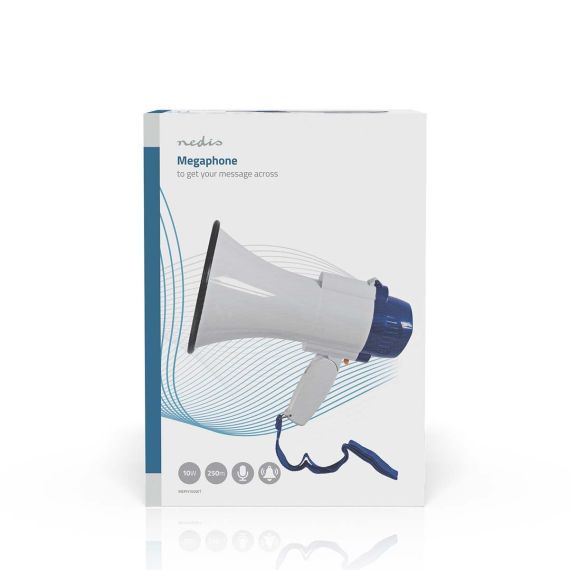 Megafono portatile 10W con sirena e funzione di registrazione – Bianco/Blu ND5478 Nedis