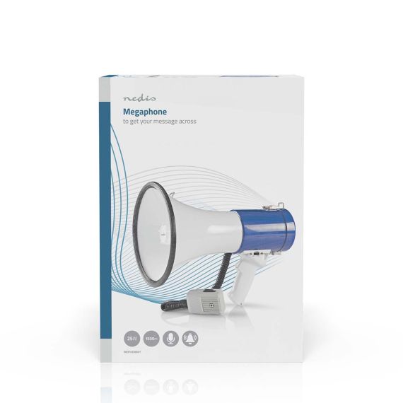 Megafono professionale 25W con microfono staccabile e sirena – Blu/Bianco ND6175 Nedis