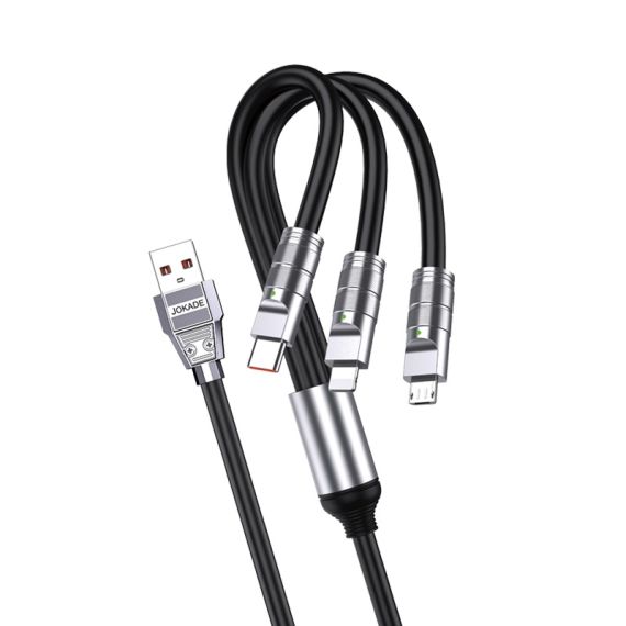 Cavo per alimentazione e sincronizzazione Ricarica Rapida 3 in 1 USB a Lightning, Type-C e Micro USB Nero 1,2 m 3A JA027 F4725 Jokade